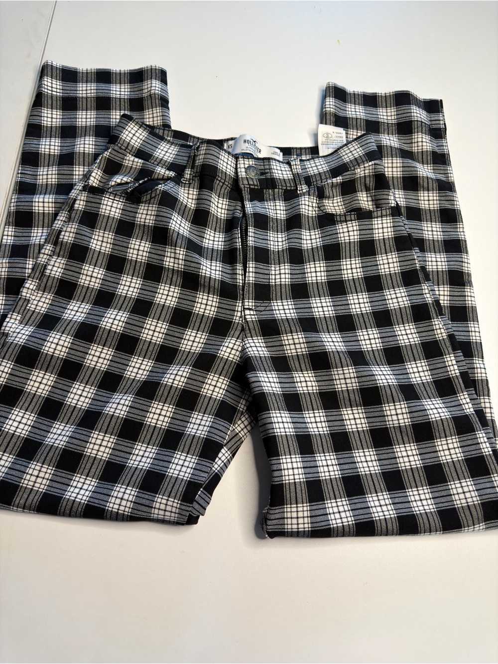 Hollister Black & White Plaid High-Rise Pants